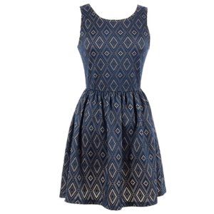 Alya Blue Cutwork Fit & Flare Party Dress - L